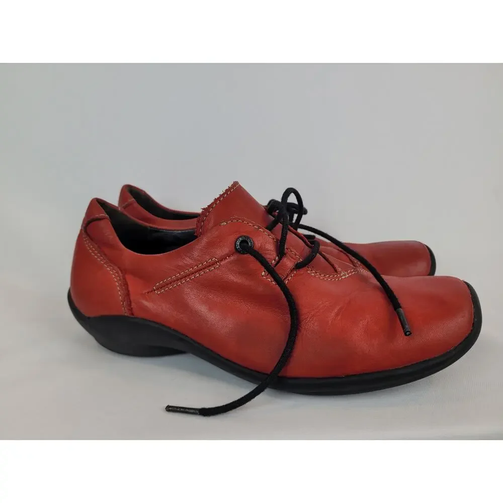 Wolky Women's Rosa Red Lace Up Casual Walking Loafers Size EU 38 US 7